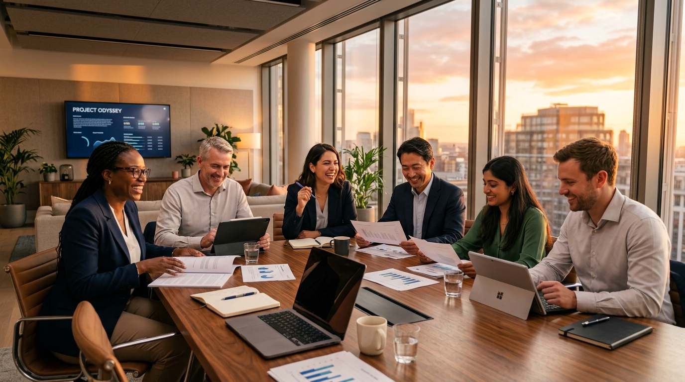 Corporate boardroom leadership meeting